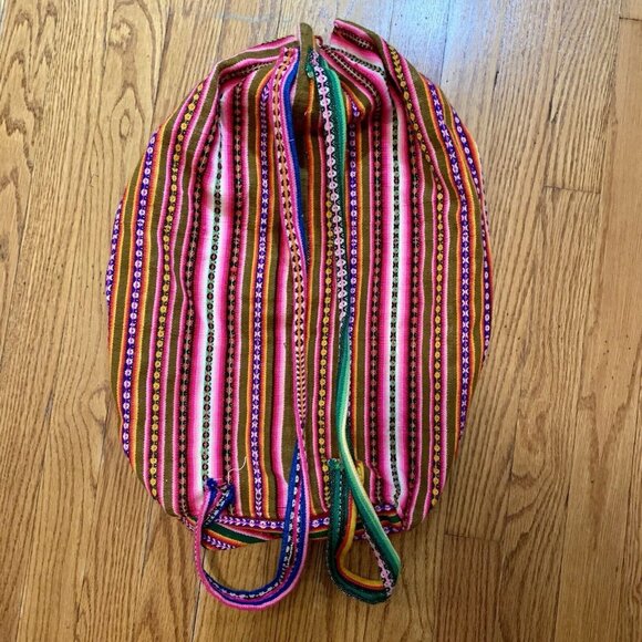 Guatemalan Beach Laundry Drawstring Backpack Handmade Wool Blend Handbag - Picture 5 of 6